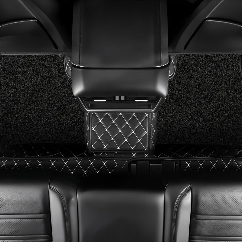 Image of NEXTA Premium Faux Leather 7D Car Floor Mats for MG Majestor - 7 Seater (All 3 Rows) || Luxury Leather with Grass Mat Complete Set || 100% Waterproof and Washable (Color Black & Silver)
