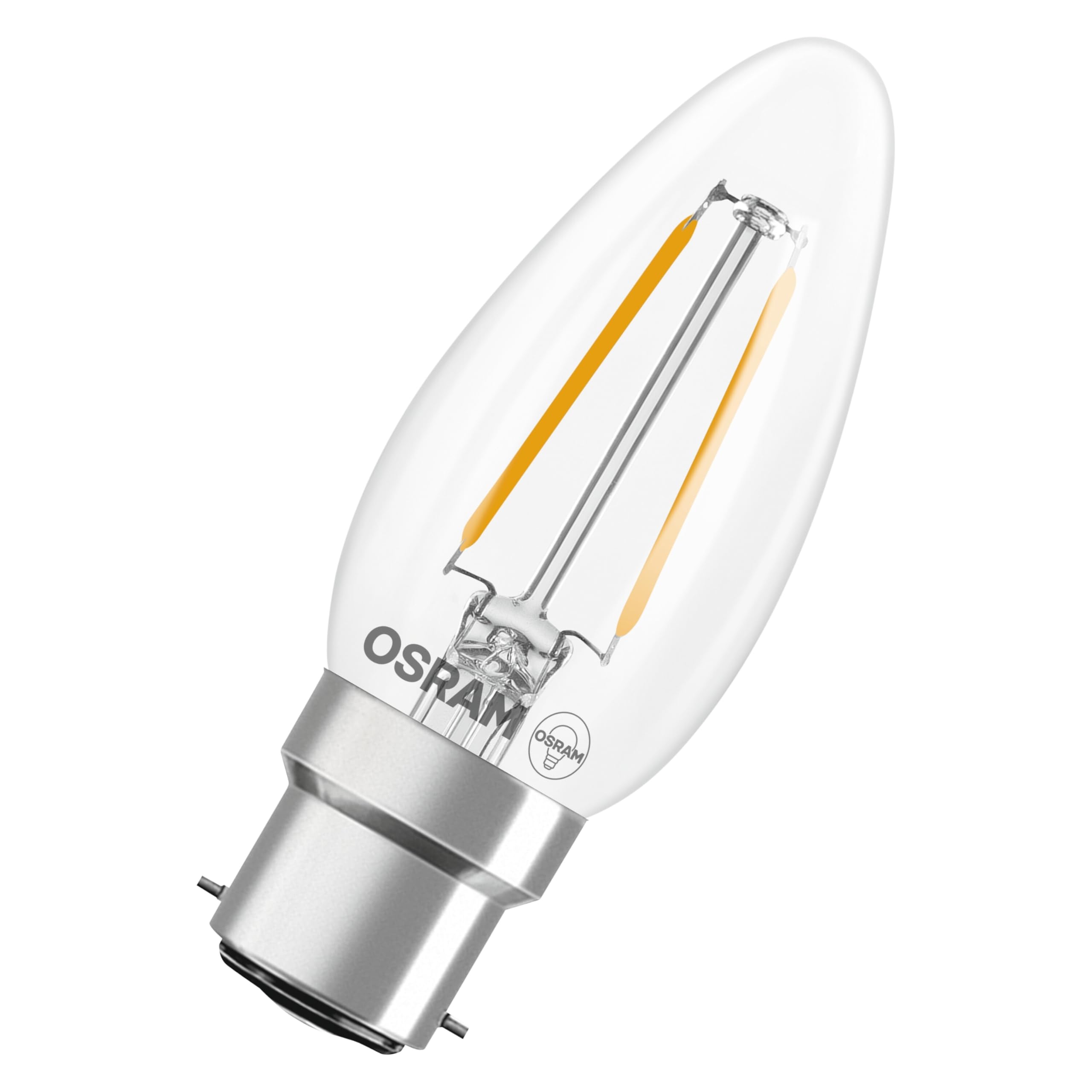 OSRAM LED lamp Star Candle Shape B25 Filament, 2700 K Warm White, 1.8 W, B22d, Clear, 250 lm, 15,000 h, for Table Lamps, Decorative fixtures