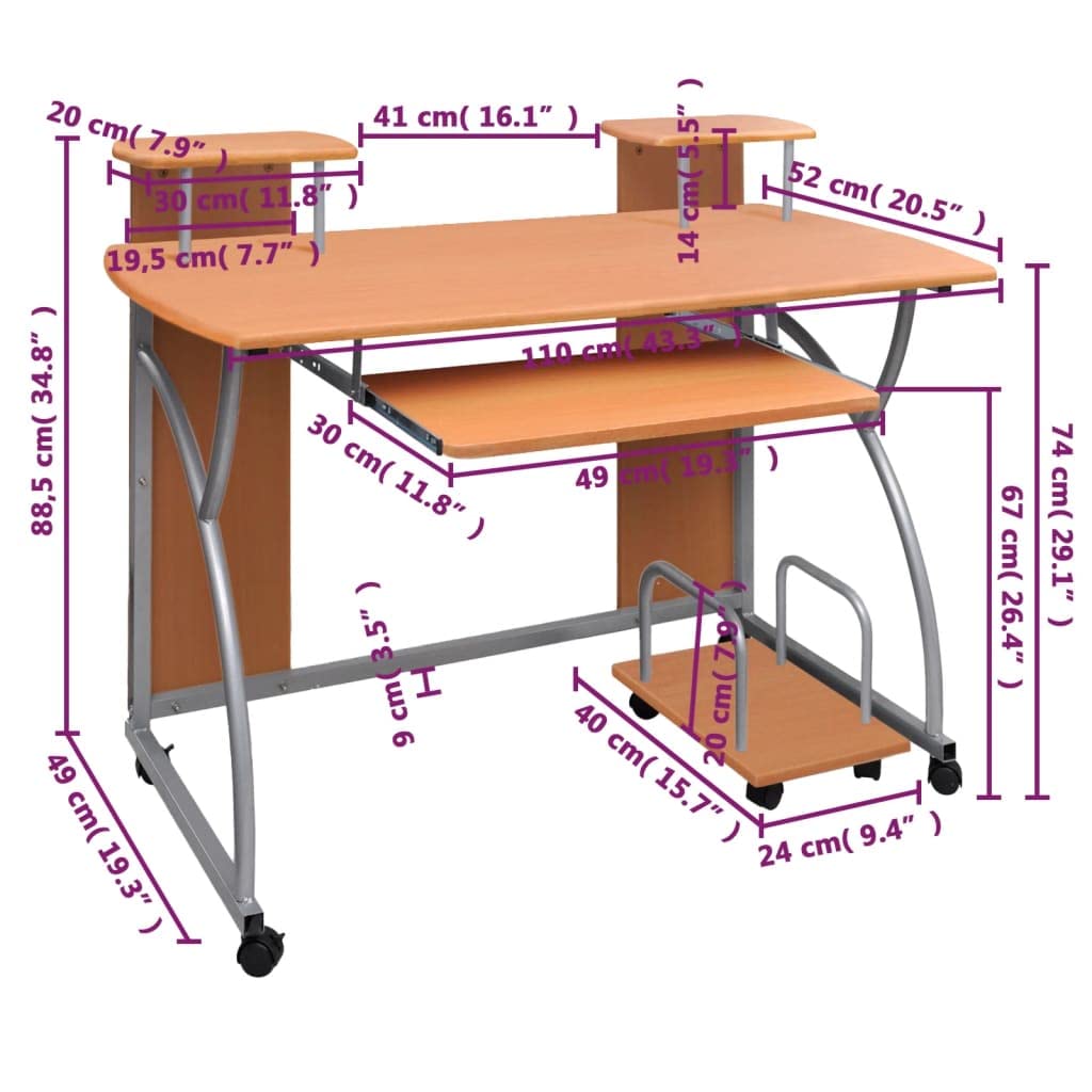 Tavolo Soggiorno Scrivania Salvaspazio Banco Da Lavoro Tavolo Consolle Scrivania da Computer Marrone 110x52x88,5 cm Legno Multistrato per Soggiorno Studio Camera Da Letto Sala Studio