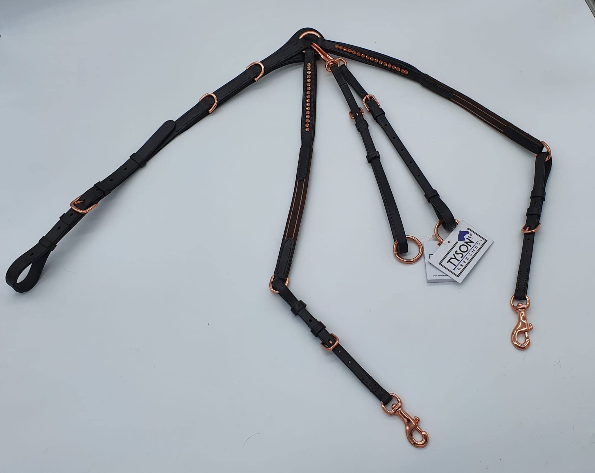 Vorderzeug Deister Braun Roségold Rosa Dunkelbraun Leder weich Strass Glitzer Hilfszügel Tysons (Vollblut)