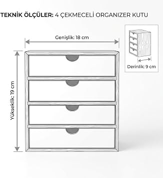 Bambu Çerçeveli 4 Çekmeceli Masaüstü Organizer, Beyaz, Makyaj ve Ofis Malzemeleri için