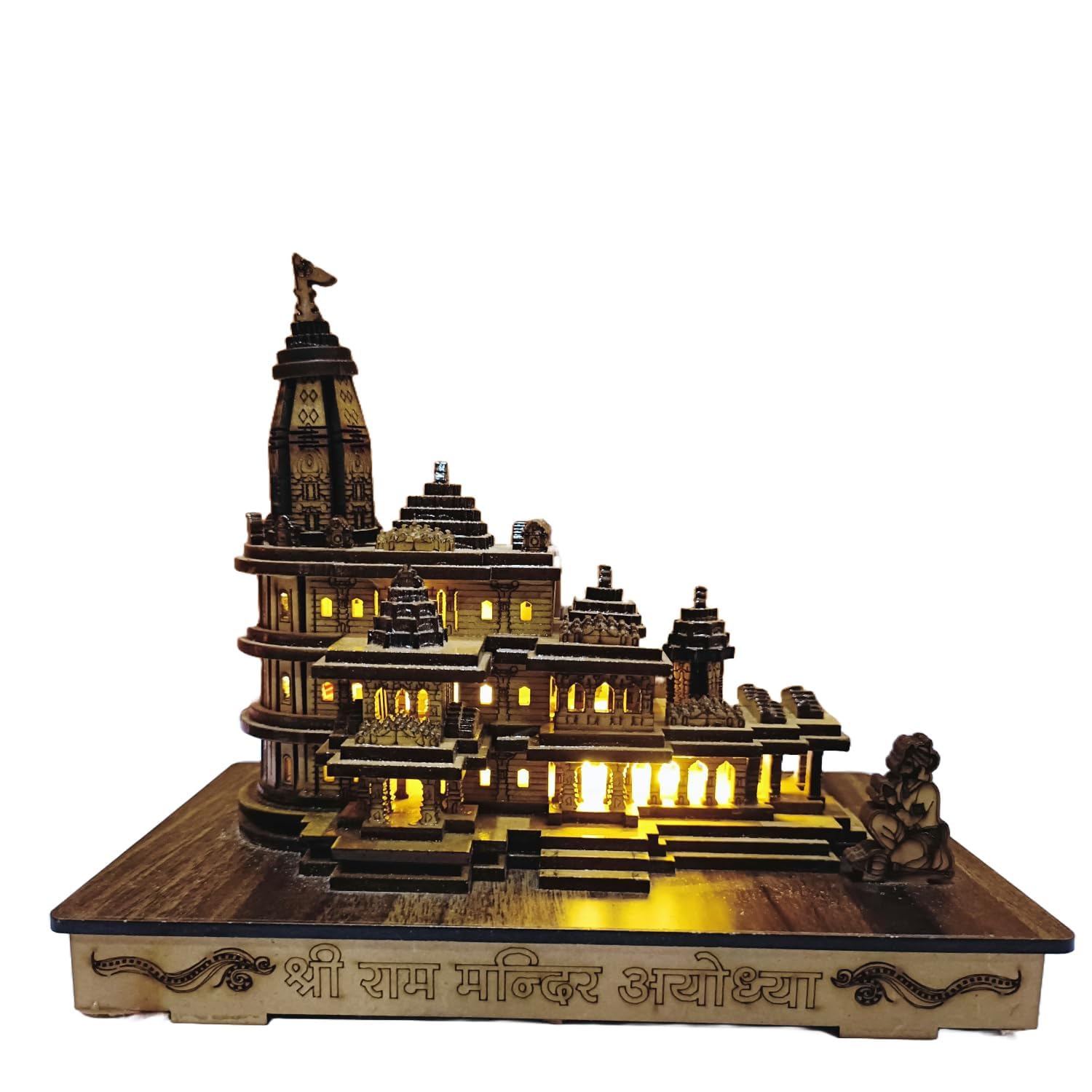 Shri Ram 3D Wooden Mandir Ayodhya Model with LED (Lights for Home Temple)