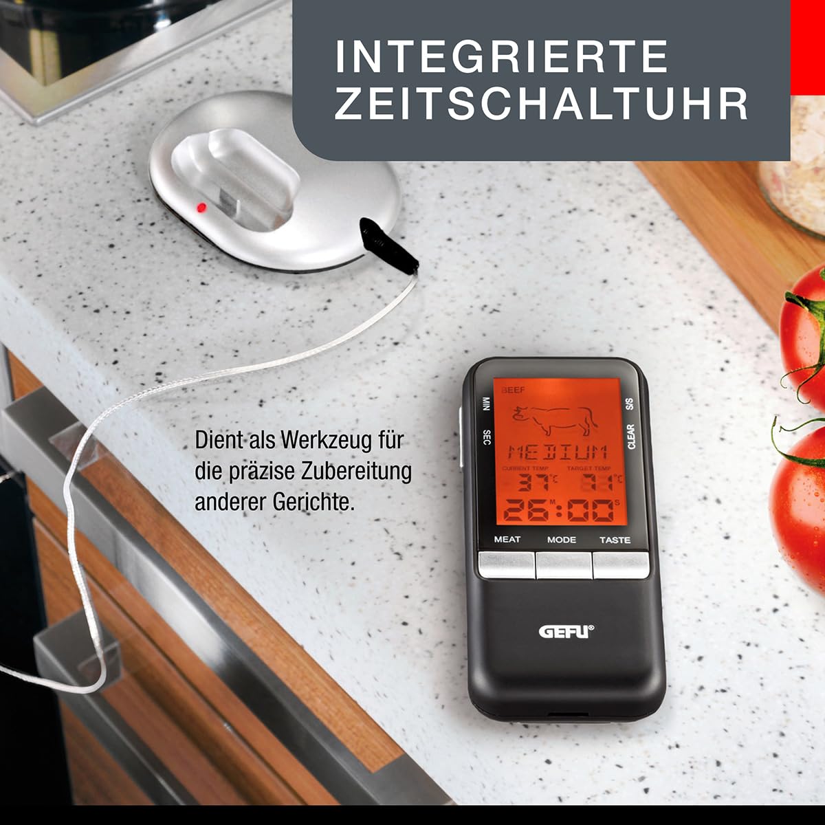 GEFU Funk-Bratenthermometer HÄNDI - Digitales Grillthermometer mit Timer