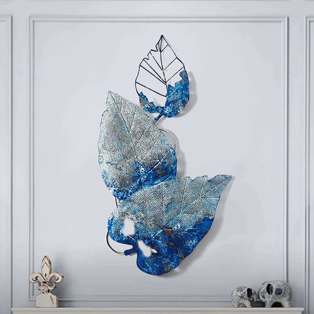 JOZZY Decoración de Pared,Decoración de Arte de Pared de Hojas Azules de Metal, Escultura de Pared 3D, tapices Decorativos para Sala de Estar, Dormitorio, baño, Cocina, casa de Campo, Oficina, 55