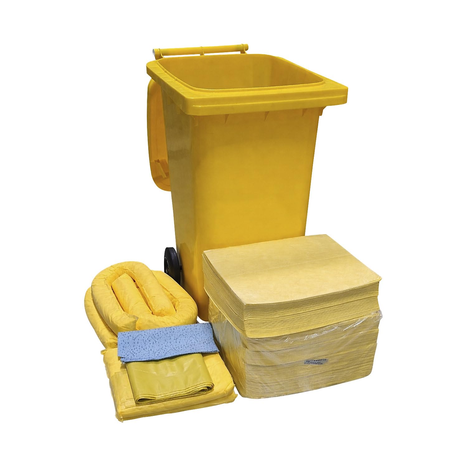 eurokraft basic | Leckage-Notfallset in Kunststoff-Tonne | Bindung 200 l, Ausführung Chemikalien, gelb
