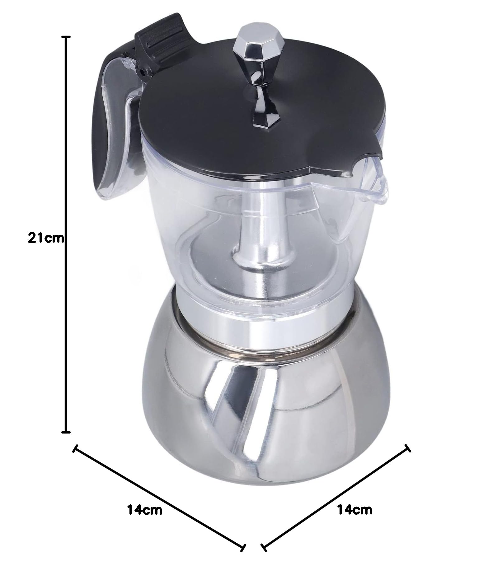 Cuisinière 6 Tasses Pot Clair ABS Dessus en Acier Inoxydable Cafetière Maison, Cafetière Italienne Cuisinière et Induction