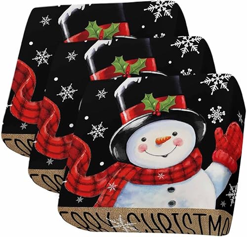 Fundas elásticas de cojín para sofá, diseño de muñeco de nieve negro, seccional, individual, en forma de L, con parte inferior elástica, funda