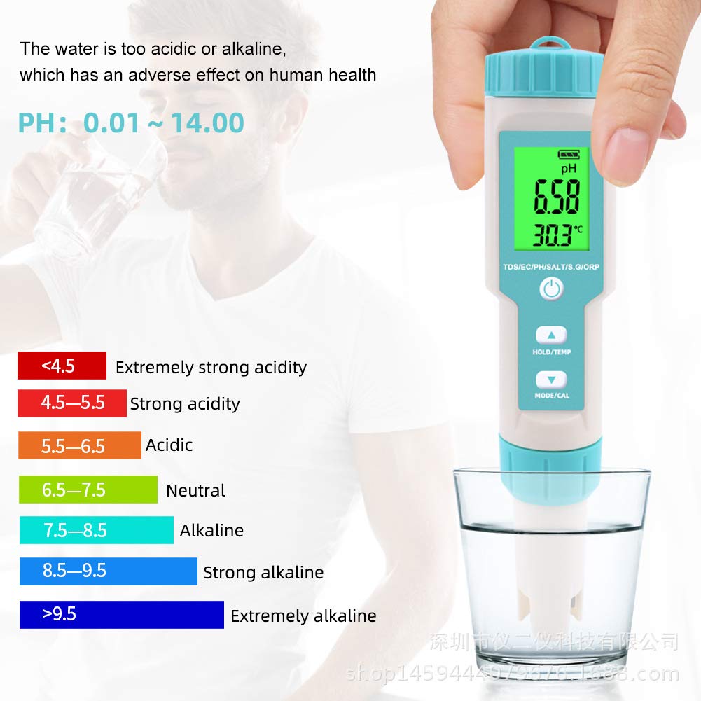 PH/TDS/EC/ORP/C-600 Medidor Ph Salinidad Probador de Agua Digital AcidóMetro ATC Analizador a Prueba Agua con Sonda 0.01ph Alta PrecisióN
