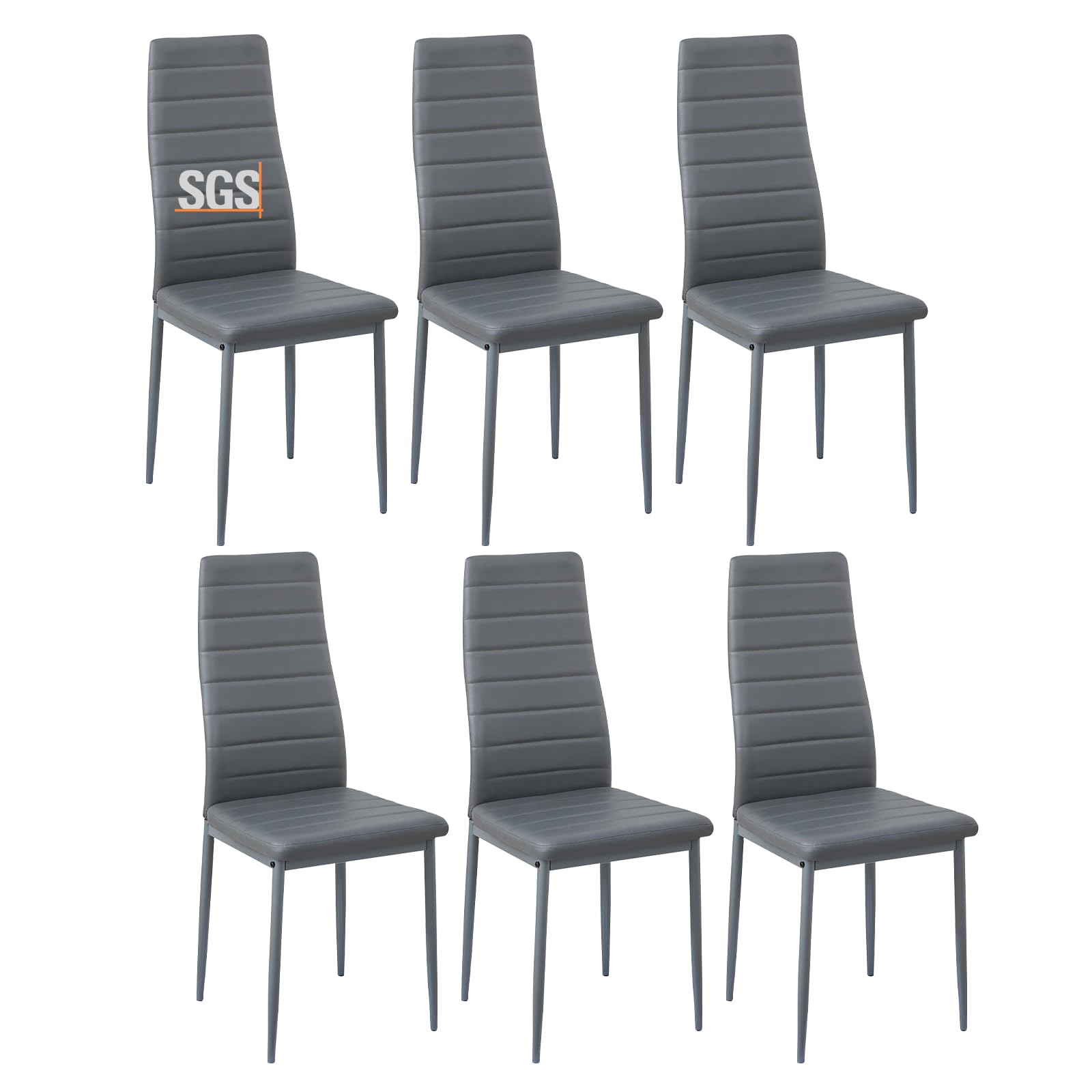buybyroom Sillas de Comedor Juego de 6 Silla de Cocina de Metal, Silla de Mesa de Comedor Cómoda Silla Tapizada para Sentarse, Gris