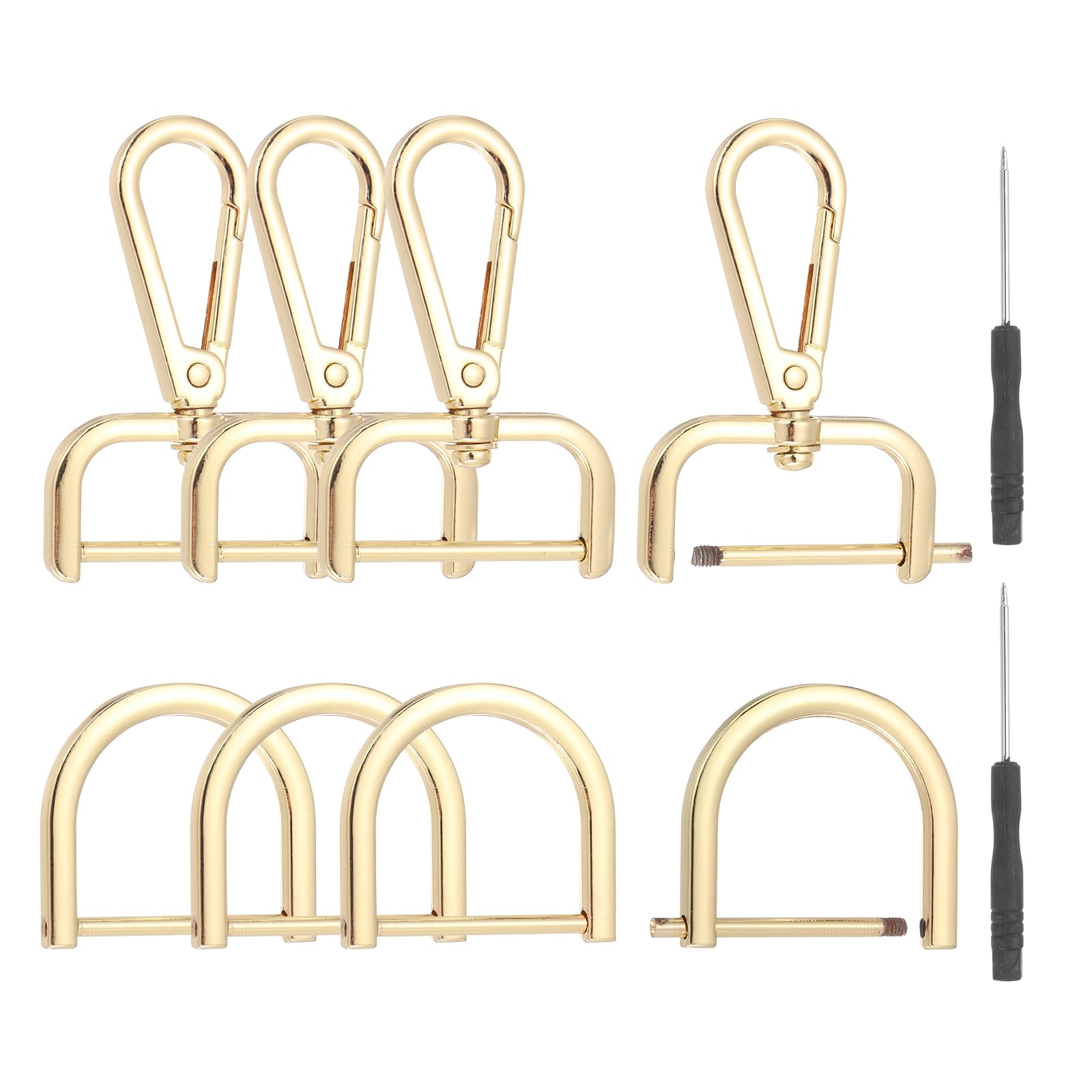 sourcing map 10 Pcs Swivel Clasp Hooks, Detachable Snap Hooks Swivel Lobster Claw Clasps with D Rings and Screwdriver for Bag Strap Purse Lanyard DIY Craft Hardware (Light Gold, 1.26Inch)