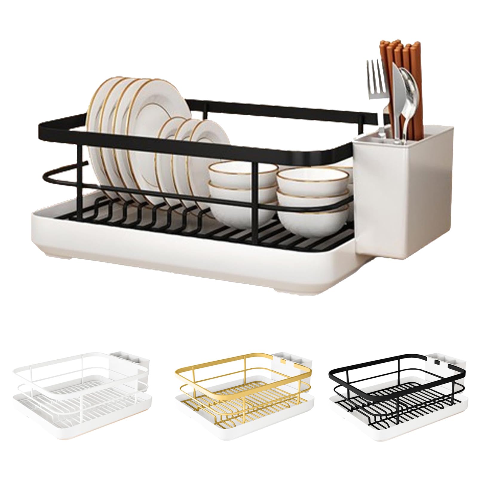 DFGHNBVC Stainless Steel Dish Drying Rack With Utensil Holder Drip Tray, Multifunctional Kitchen For Plates, Cutlery, Spoons, Forks, Chopsticks,Black