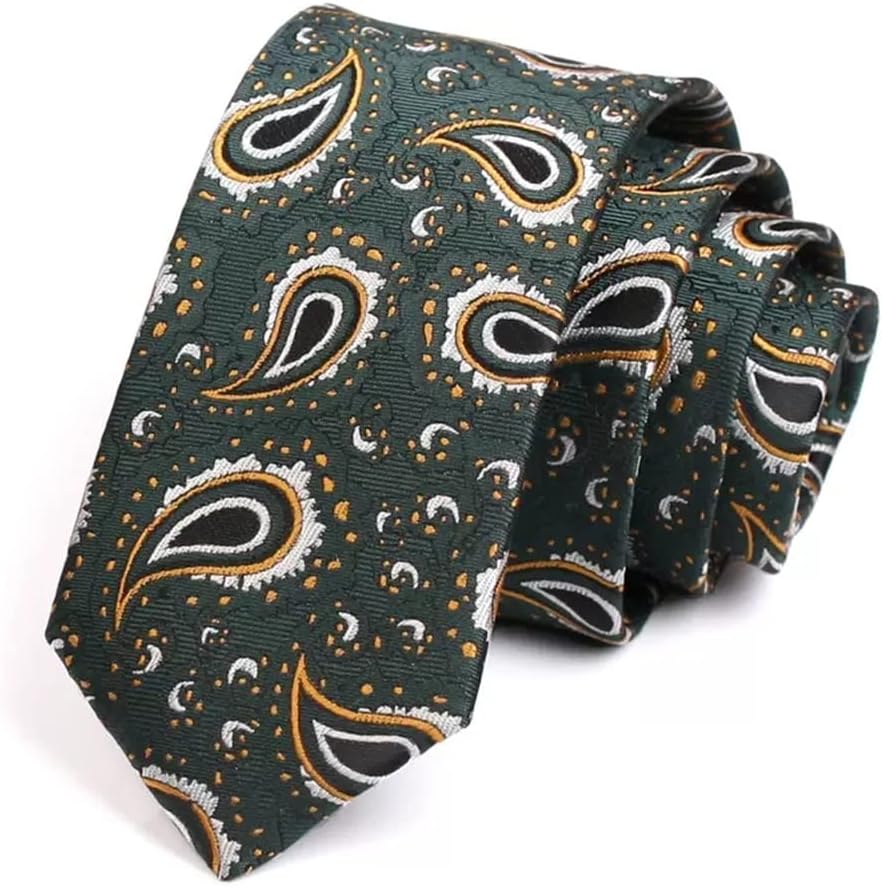 SHYPYG メンズファッションネクタイ韓国風フォーマルナローダークグリーンプノンペンカシューフラワーセルフタイネクタイ