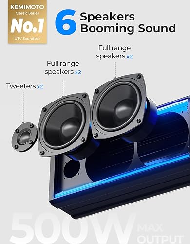 Miniatura 2 de KEMIMOTO Barra de sonido UTV de 6 altavoces, impermeable, sincronización de música, luces multicolor, altavoces SxS de 26 pulgadas, barra de sonido