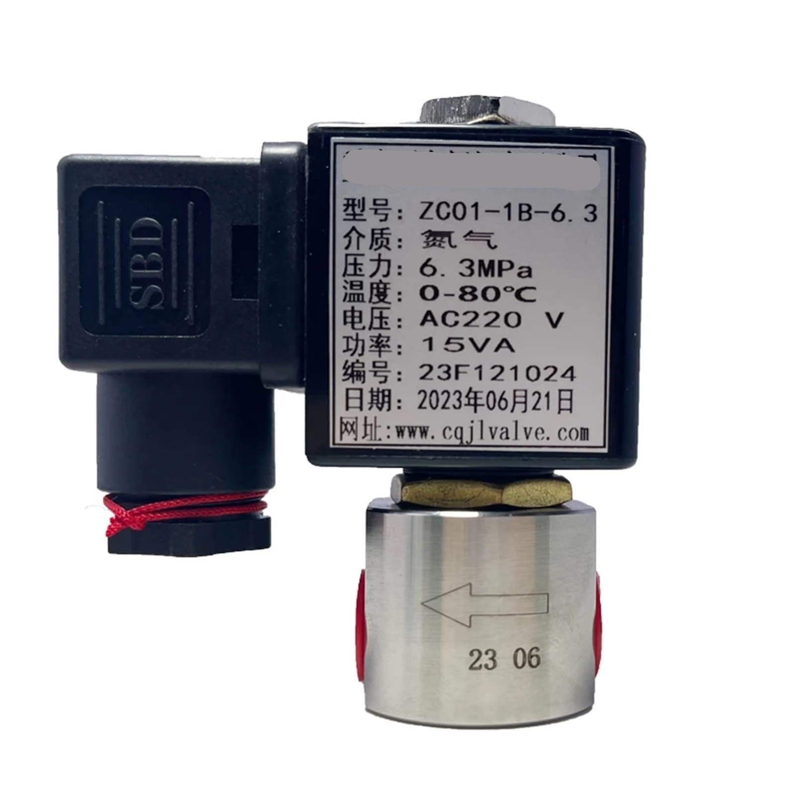 Électrovanne d'azote 2 voies 63 bars en acier inoxydable SS304 24V