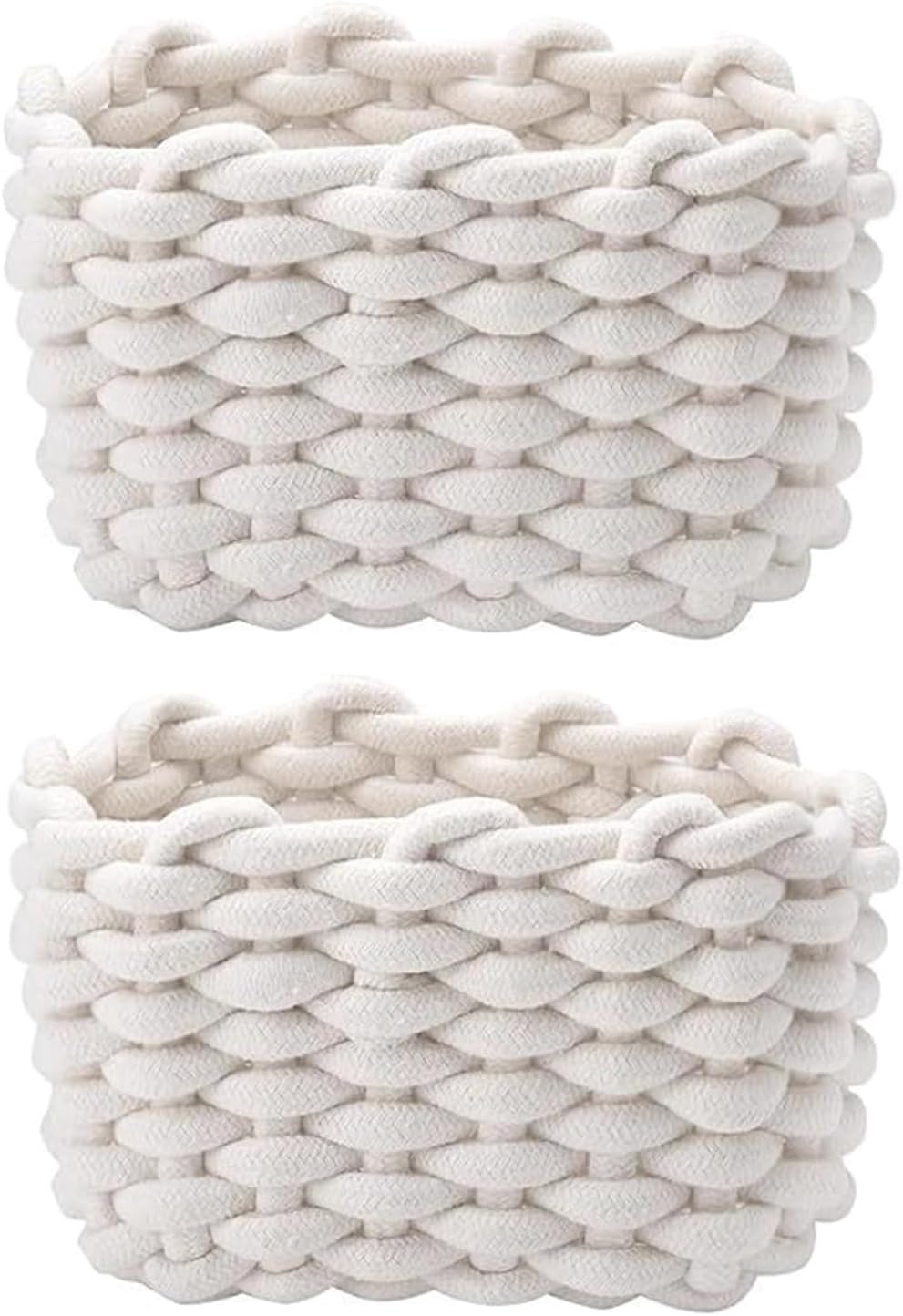 Pack of 2 Handwoven Cotton Rope Storage Baskets Natural White Soft Organizers for Rooms Living Area