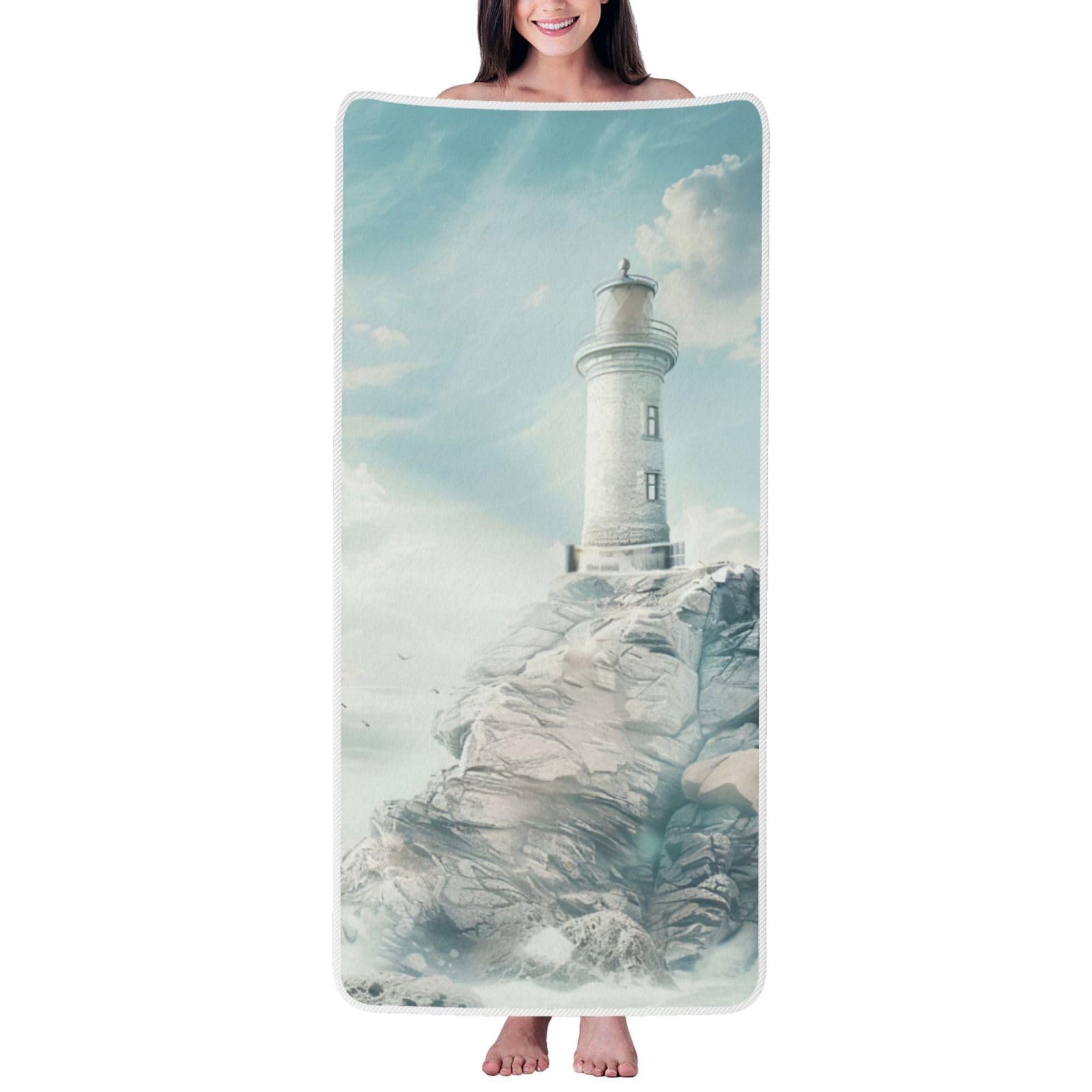 JBJGKHLP Lighthouse Backdrop Print Women Men Couples Coral Velvet Bath Towel Ultra-Soft For Home Bathroom Travel