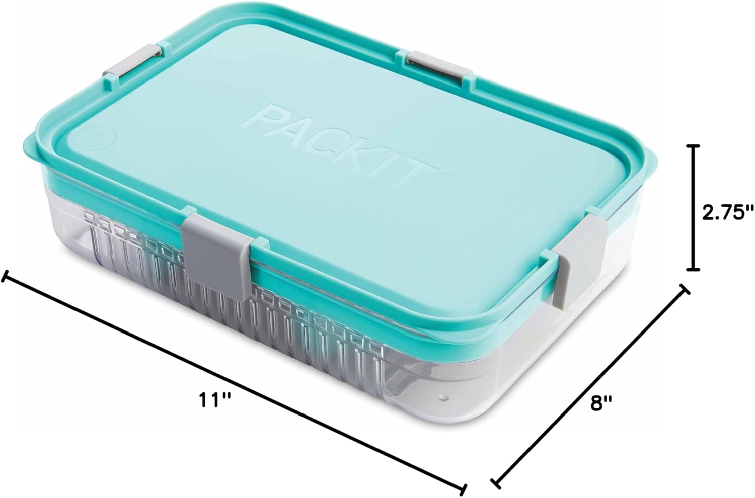 PackIt Mod Large Bento Food Storage Container, Mint, Shatterproof Crystal Clear Base, with Leak-resistant Dividers, Lid, Microwavable, Dishwasher Safe, Designed for Storing Large Meals and Leftovers