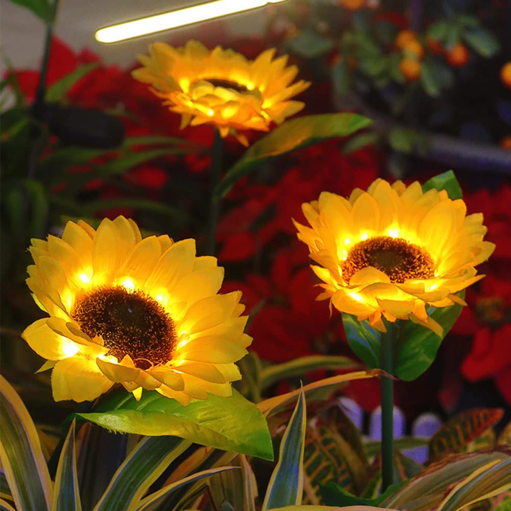 BomKra 3 Pack Solar Sunflower Lights, Outdoor Garden Ornaments IP65 Waterproof Artificial Flowers Stake Lights Auto ON/Off Light up Gardening Decorative for Lawn Patio Yard Pathway