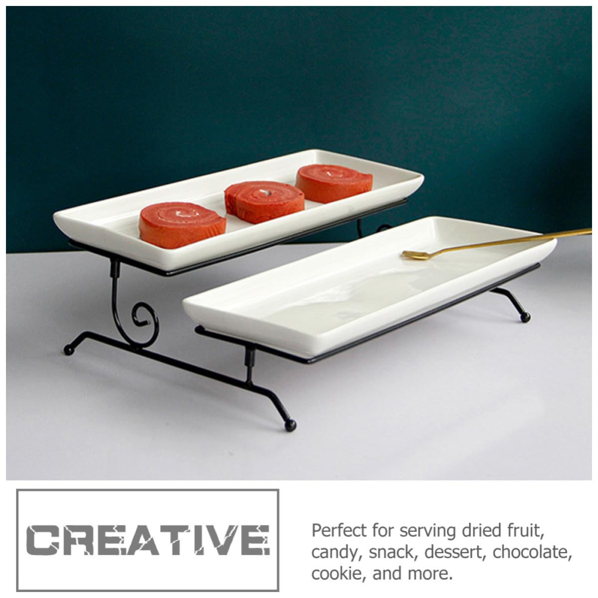 Soporte para Servir Pasteles de Doble Capa, Cerámica de Color Claro