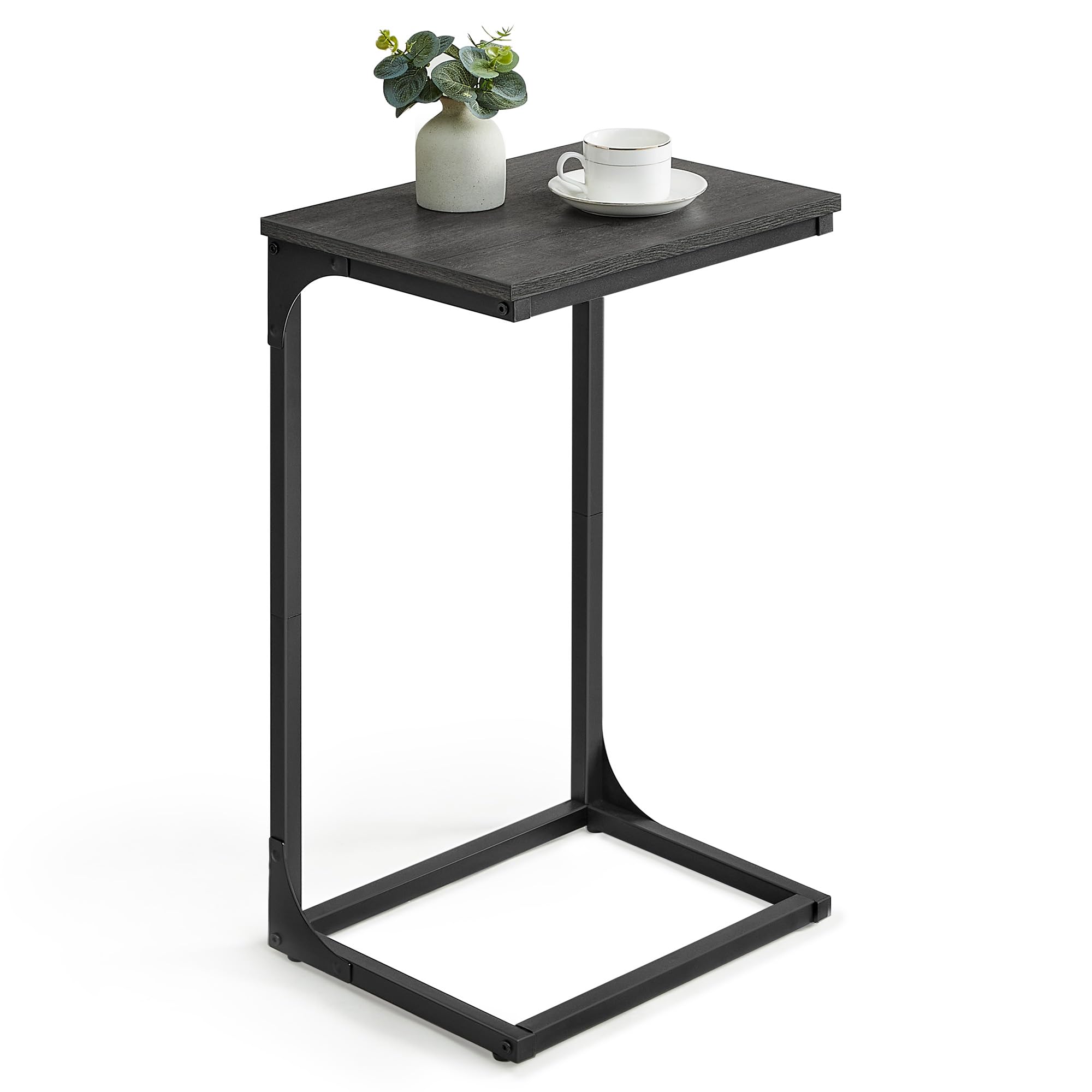VASAGLE C-Shaped End Table, Side Table for Sofa, Couch with Metal Frame, Small TV Tray for Living Room, Bedroom in Misty Gray and Black Misty Gray + Black 1