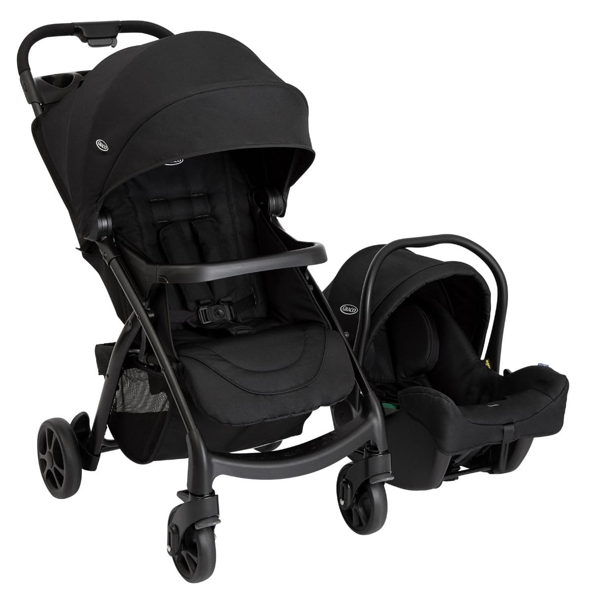 Graco Tavira Travel System - Suitable from Birth to Approx. 4 Years (0-22kg). One-Hand Folding, Compact Pushchair, Includes i-Size car seat, Midnight Fashion