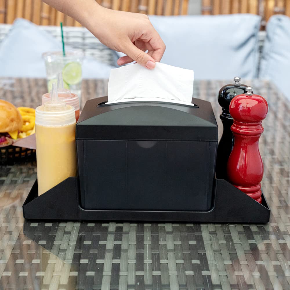 Restaurantware Organizador de condimentos de plástico negro/dispensador de servilletas interplegables, 7 x 6 1/2 pulgadas, 1 caja