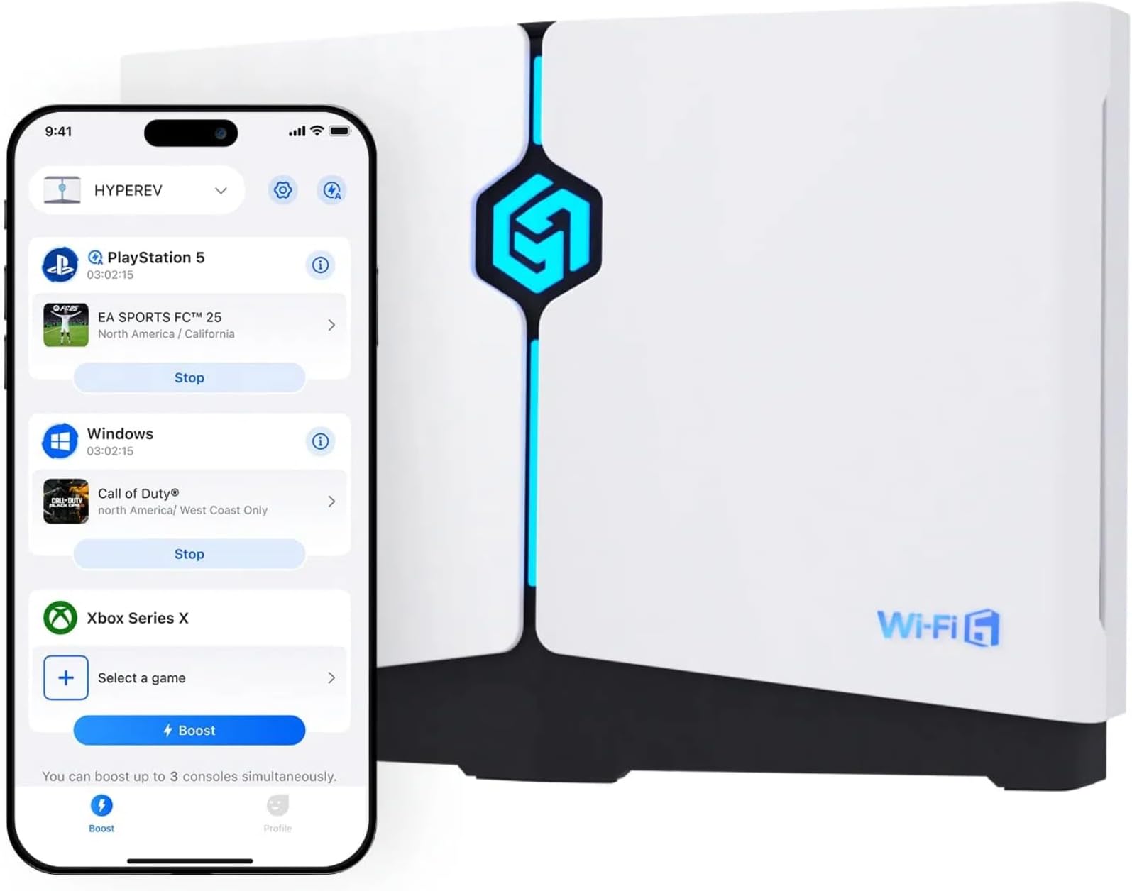 GearUP Gaming Router WiFi Booster - Free 90-Day GearUP Booster Subscription, AX3000 WiFi 6 HYPEREV Wireless Router for Console ๏ผ PC/PS5/PS4/Xbox/Switch, 2402Mbps 5GHz & 2.4GHz, Ethernet Port