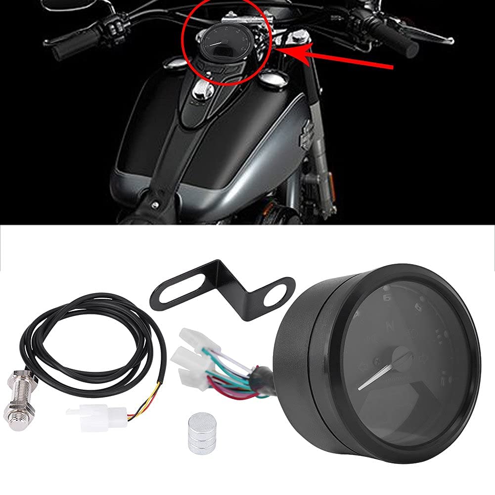Aramox Compteur de Vitesse Numérique LCD 12000RPM, Tachymètre Odomètre pour Moto Scooter ATV, 12V DC, Noir, 93mm Diamètre, Affichage 0-199km/h