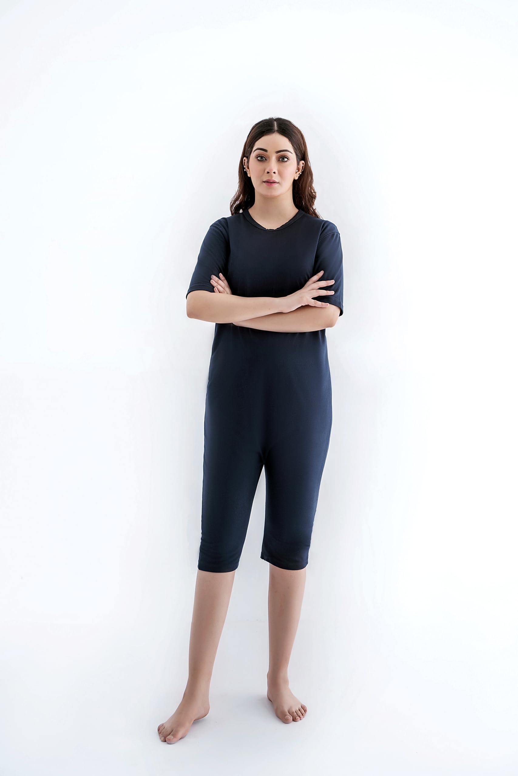 Comfort & Care Apparel Unisex Care Body Undershirt i majtki piżama, krótki rękaw, ciemnoniebieski garnitur z zamkiem błyskawicznym z tyłu, nietrzymanie moczu dla seniorów i demencji