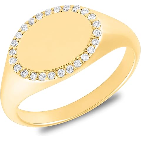 MAX + STONE Oval Vermeil Diamond Signet Ring for Women & Men | Lab Grown Diamond Ring in Sizes 6-8 | Hypoallergenic 18K Gold Plated Sterling Silver Ring