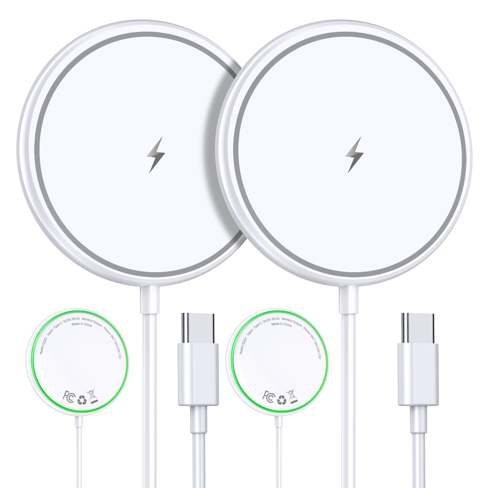 【2個入り】Mag Safe充電器 ワイヤレス充電器 iPhone 17/16/15/14/13/12シリーズに対応 サポートAirPods 3/2/Pro 2/Pro LEDライト付きワイヤレス充電器 強磁気 超軽量 小型 旅行/出張/オフィスに最適 最大15W 急速 便利 Type-C