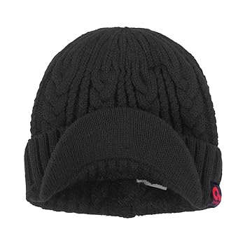 Women's Cable Knitted Visor Beanie Winter Hat with Brim
