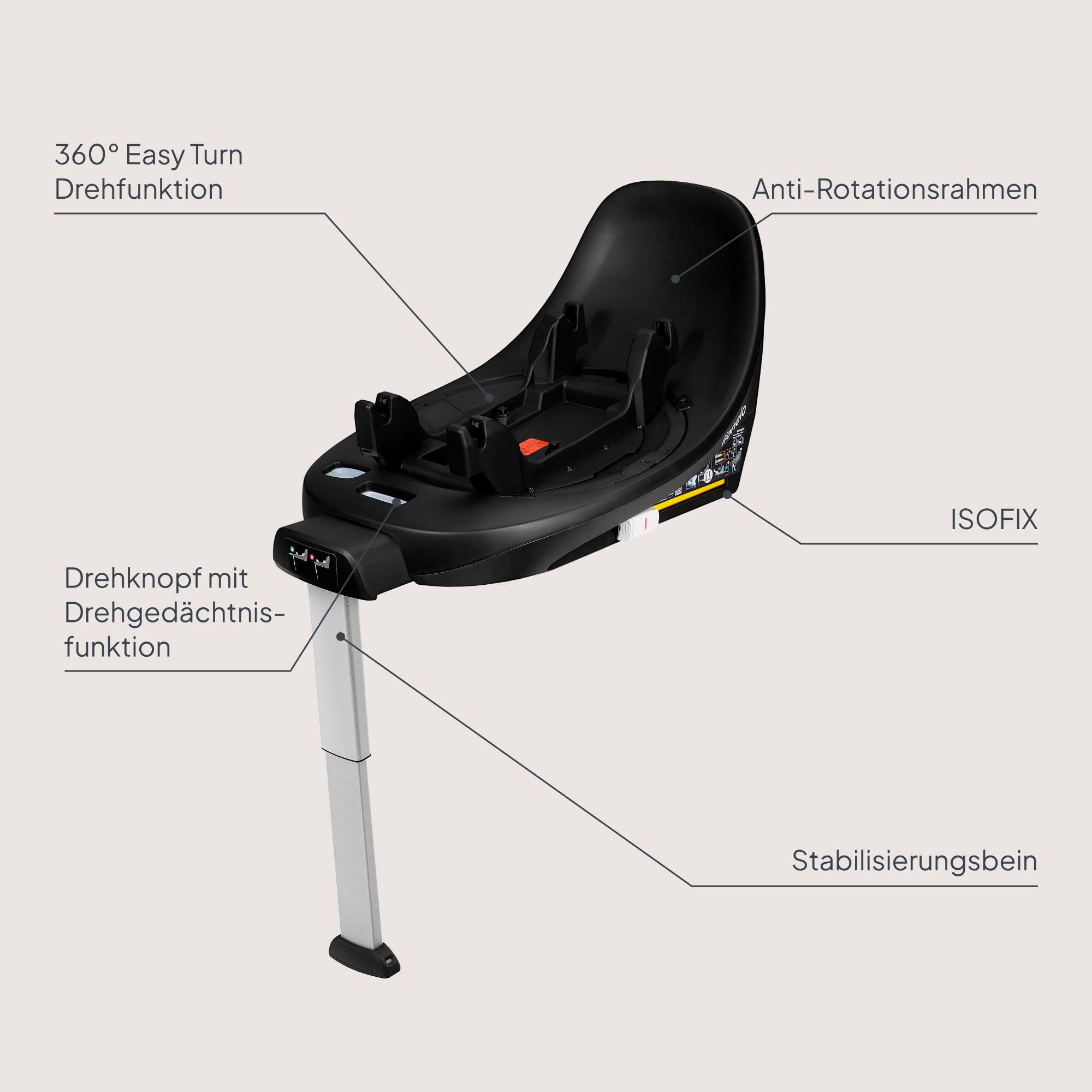 Lionelo Moxie Plus i-Size Base ISOFIX Mit Stützfuß, 360° Drehbar Easy Turn, Für Moxie i-Size & Moxie Next Kindersitze, Einhand Rotation, Installationsindikator, ECE R129