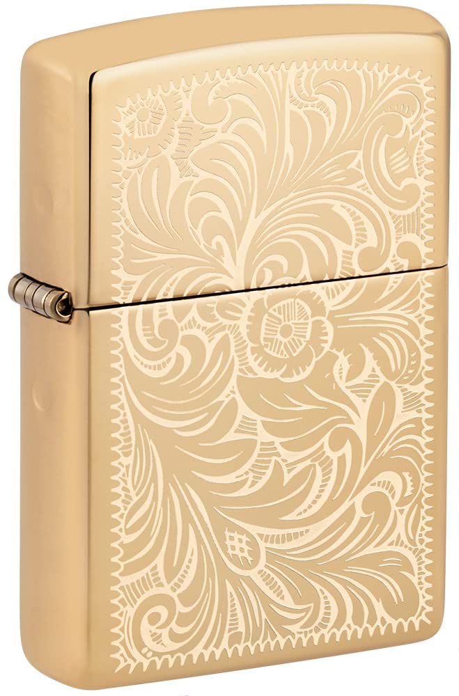 Zippo Encendedor a Prueba de Viento - Modelo Venetian - Acabado de Latón Pulido Brillante - Lustroso - Recargable - Reutilizable - Diseño a Prueba de Viento - Caja de Regalo - Hecho en EEUU
