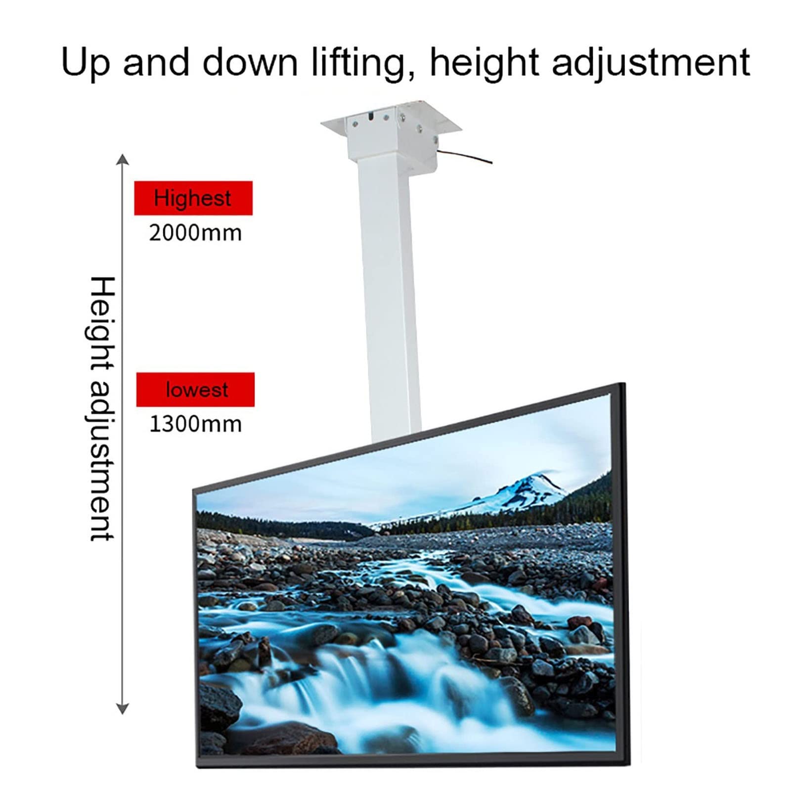 Staffa di montaggio per TV a soffitto regolabile, con regolazione della distanza sinistra e destra, telecomando e doppio interruttore di controllo motorizzato per TV da 32 a 70 pollici