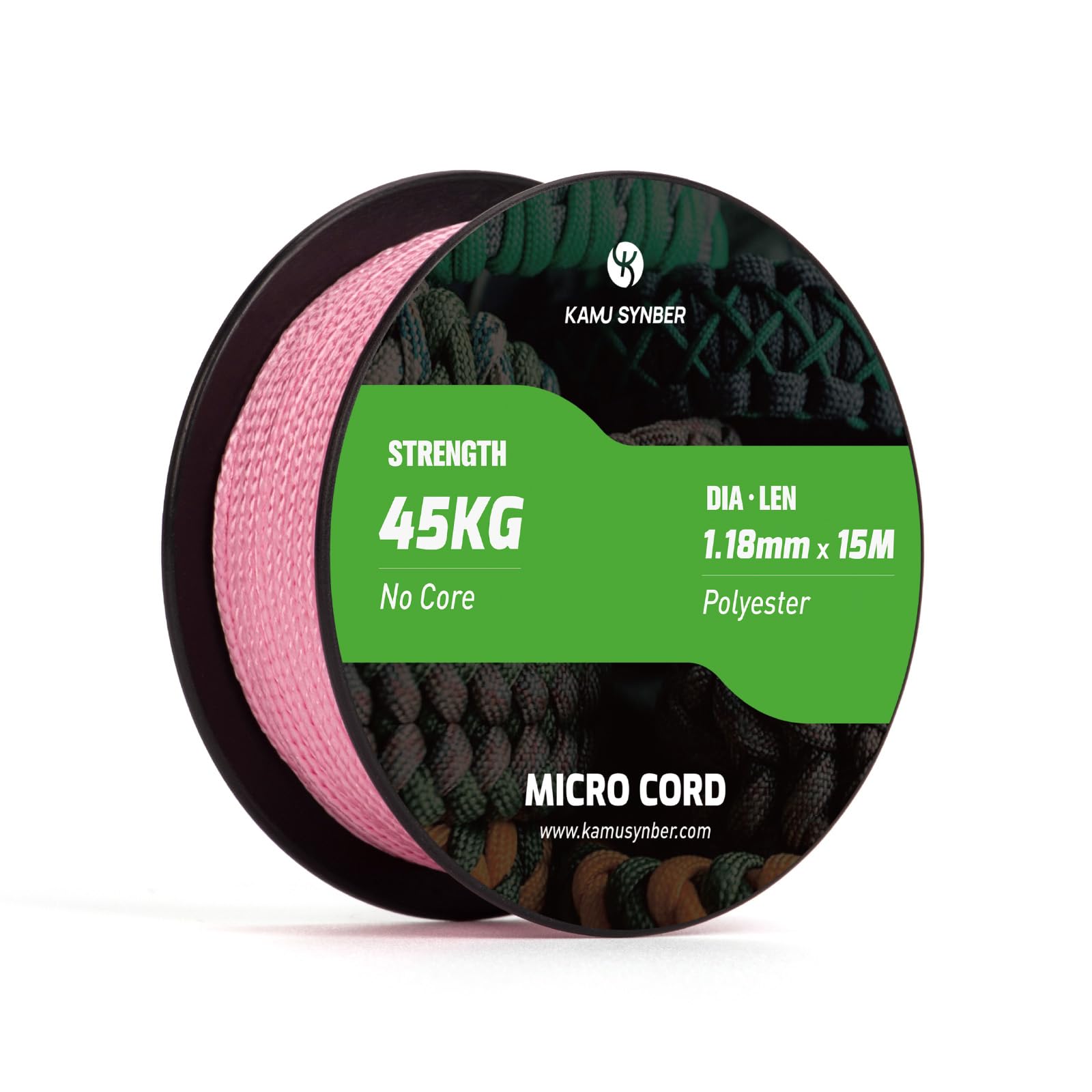 Kamu Synber Micro Cord 1.18mm Paracord Braided Rope 15m Spool for Bracelet, Crafting, Jewelry Making, Key Chains | Support 45kg | Rose Pink