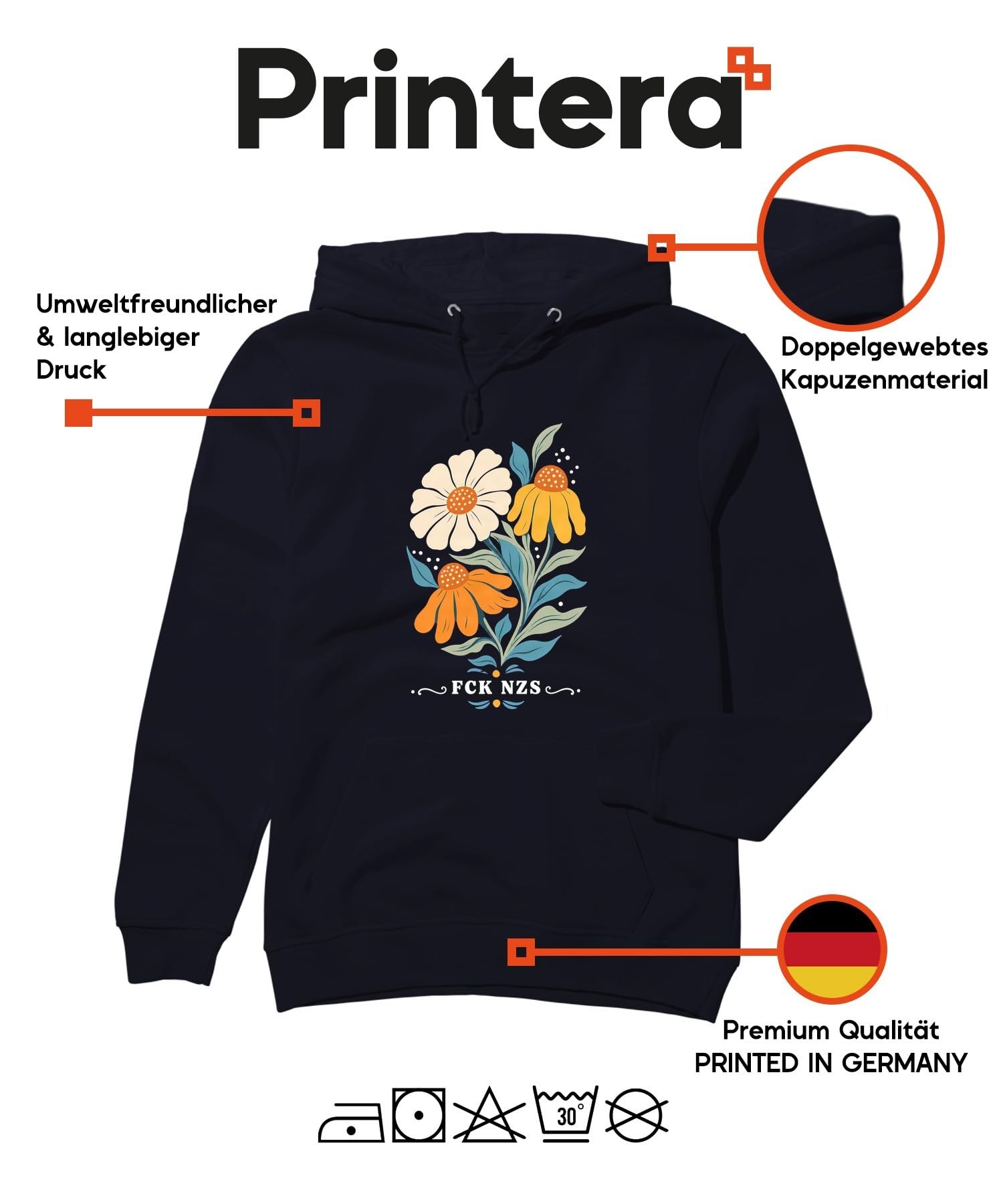 Bluza z kapturem w stylu vintage, słonecznik, granatowa, L