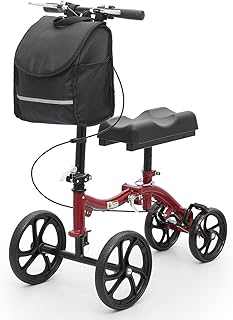 Magshion Folding Knee Scooter for Foot Injuries, Portable Adjustable Height All Terrain Knee Walker with Dual Braking System and Storage Bag, 350lbs Load Capacity (Red)