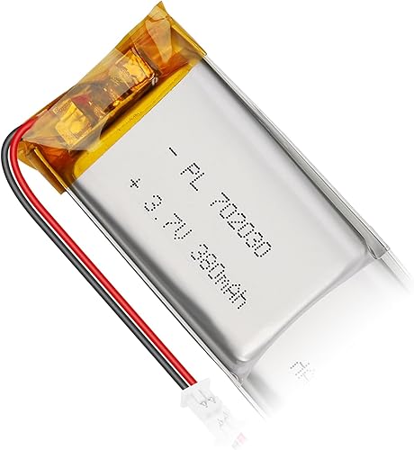 702030 3.7V 380mAh LiPo Batería - Batería recargable de polímero de litio con placa de protección y conector Micro JST 1.25 para dispositivo