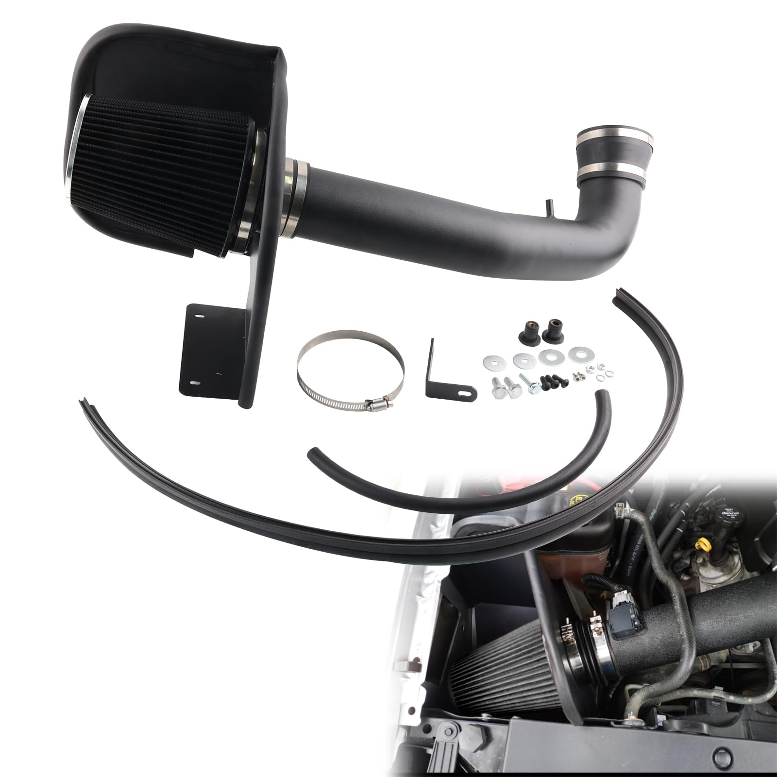 4 Inch Cold Air Intake System & Heat Shield Compatible with 09-14 Silverado 1500 GMC Sierra 1500 Yukon Cadillac Escalade ESV EXT