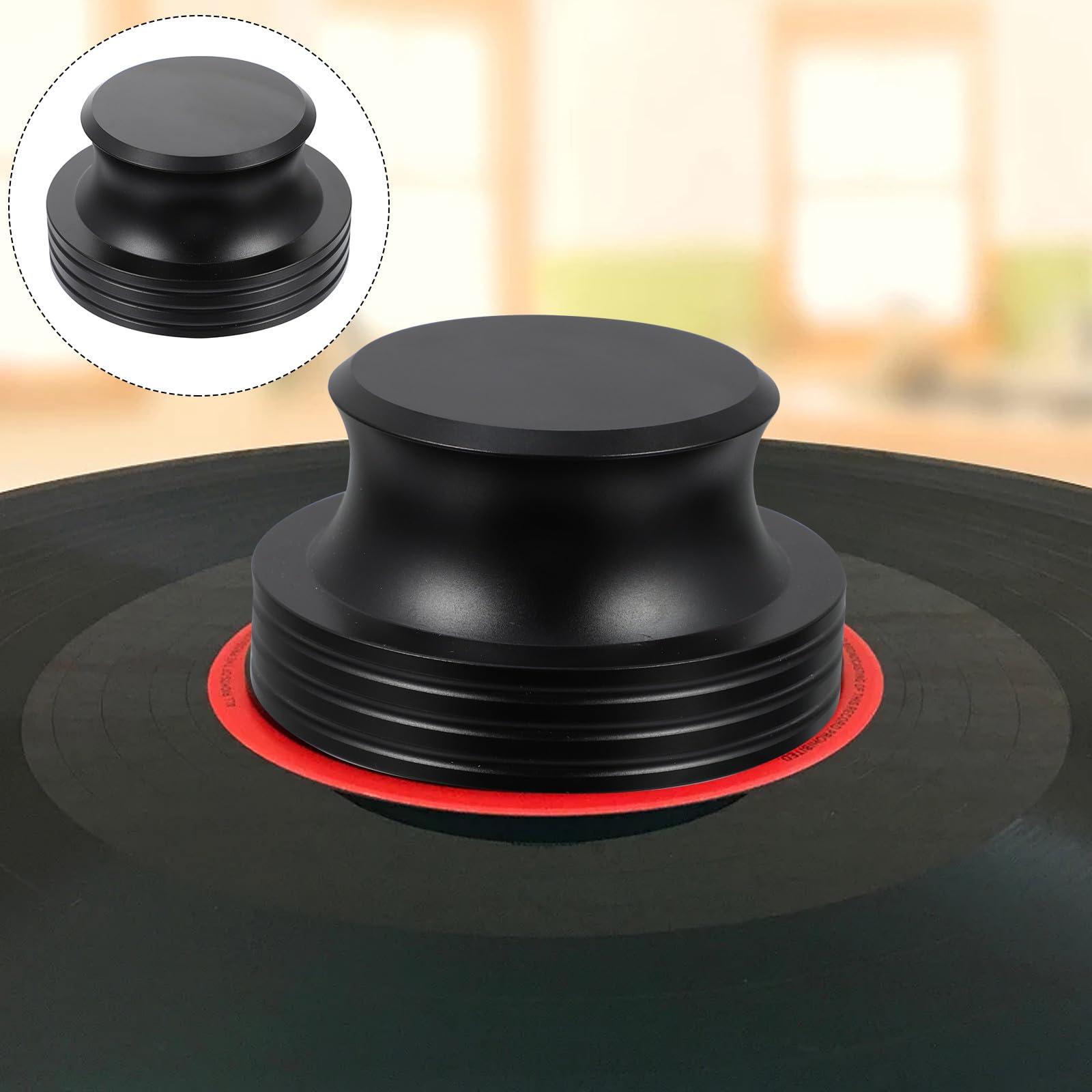 Estabilizador de Disco Metálico de Aluminio Negro 400 G para Tocadiscos Función Antivibración y Mejora de Calidad de Sonido para Vinilo