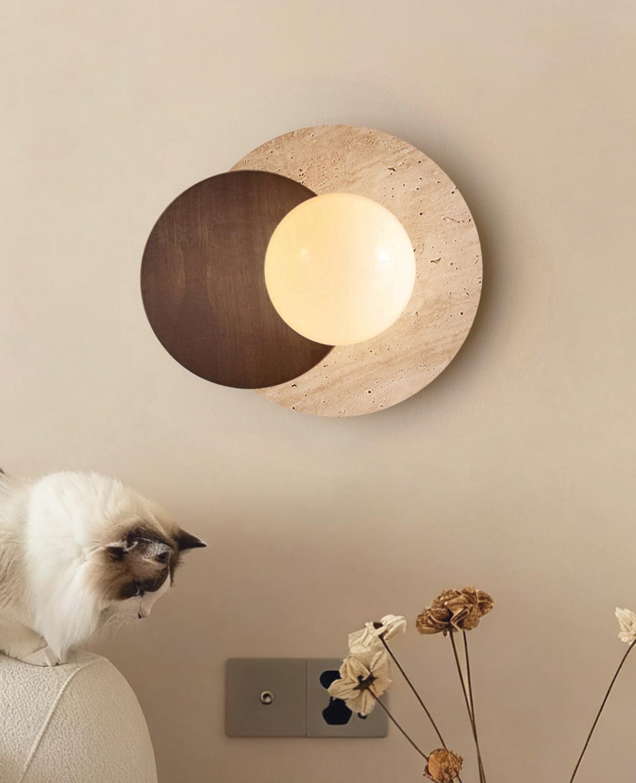 Photo 1 of OROILUPU Travertine & Wood Wall Sconce