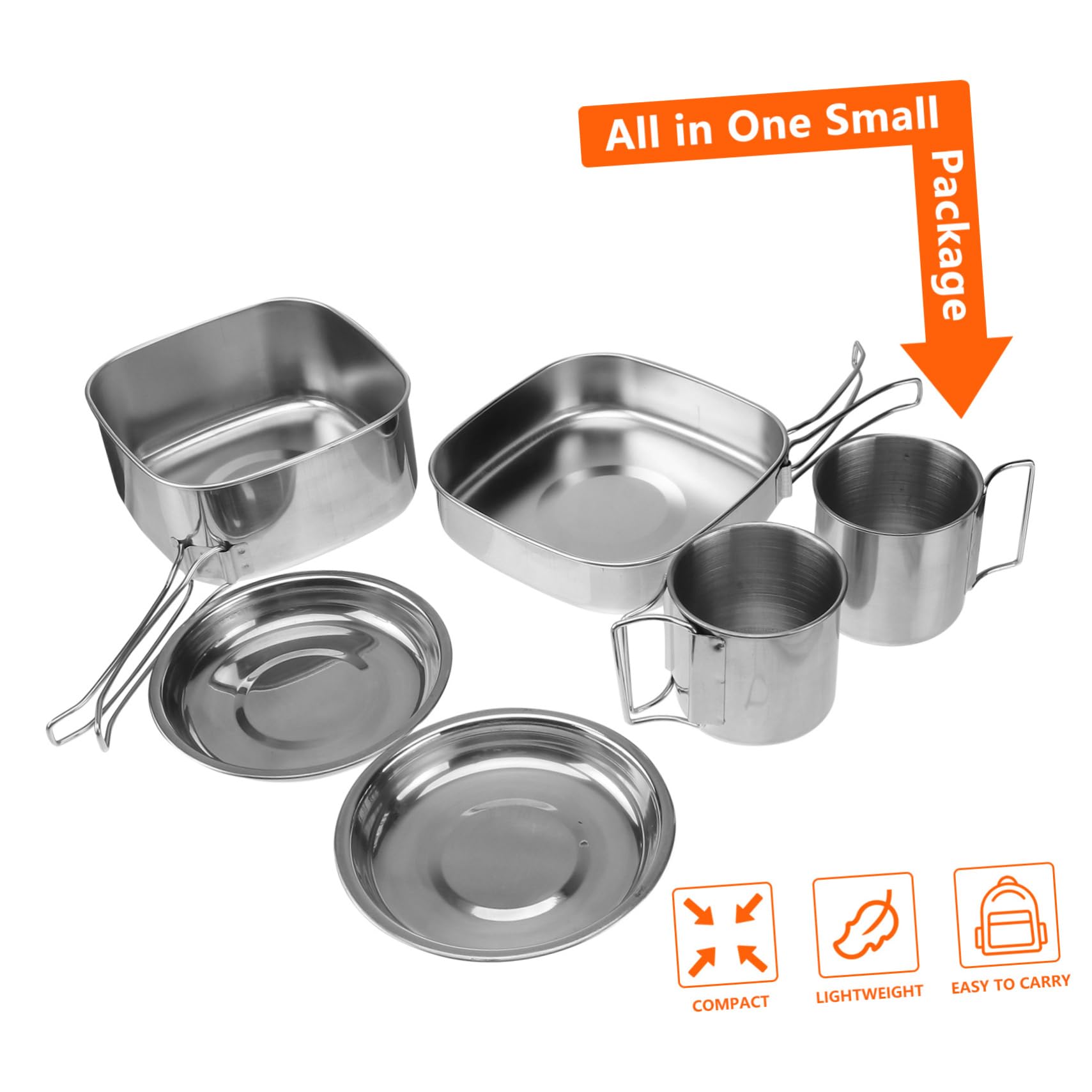 TOPBATHY Ensemble de Vaisselle de Camping 6 Pièces en Acier Inoxydable Léger Poêle Pliable et Poignées pour 3-4 Personnes Randonnée et Barbecue