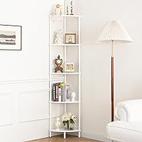 Yoobure 5-Tier Corner Shelf Stand, 65" Tall Narrow Bookshelf for Bedroom Living Room, White Display Bookcase with Sturdy Steel Frame