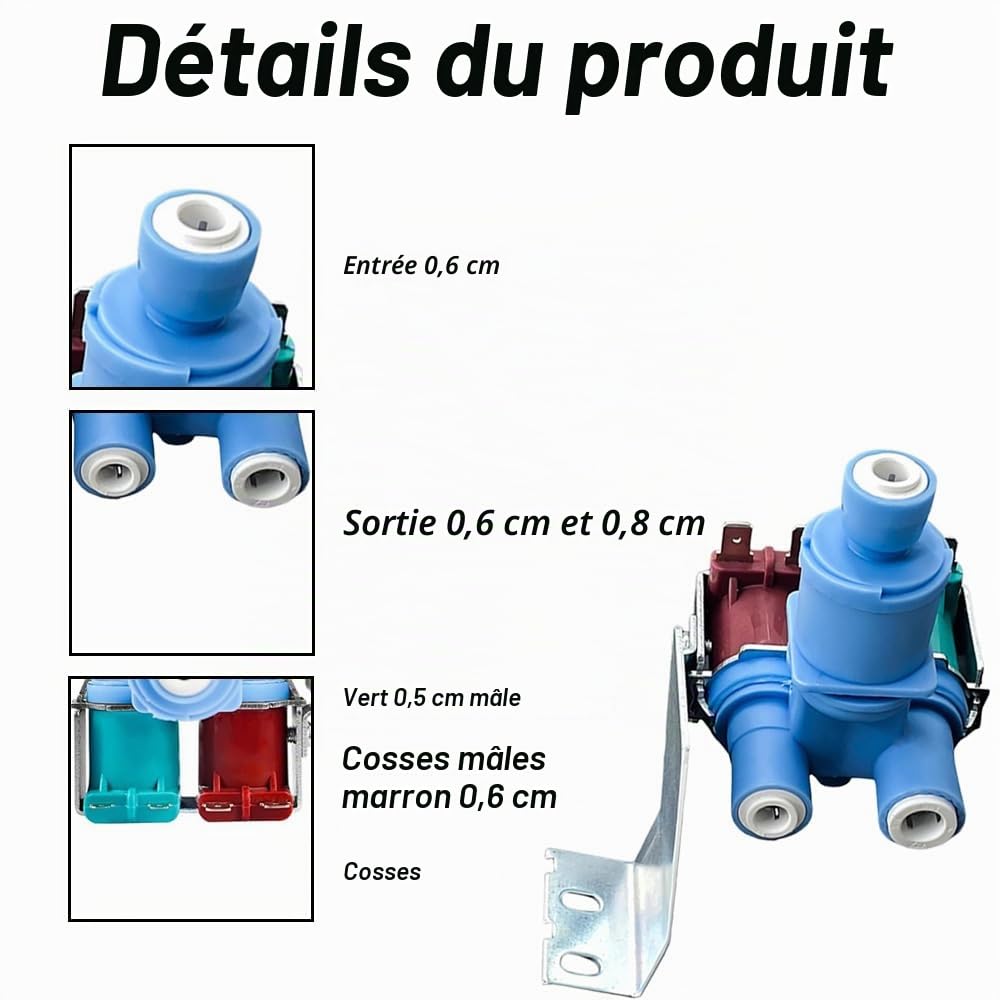 Vanne d'entrée d'eau pour réfrigérateur, électrovanne de rechange compatible avec les réfrigérateurs Whirlpool, Kenmore, KitchenAid (W10179146)