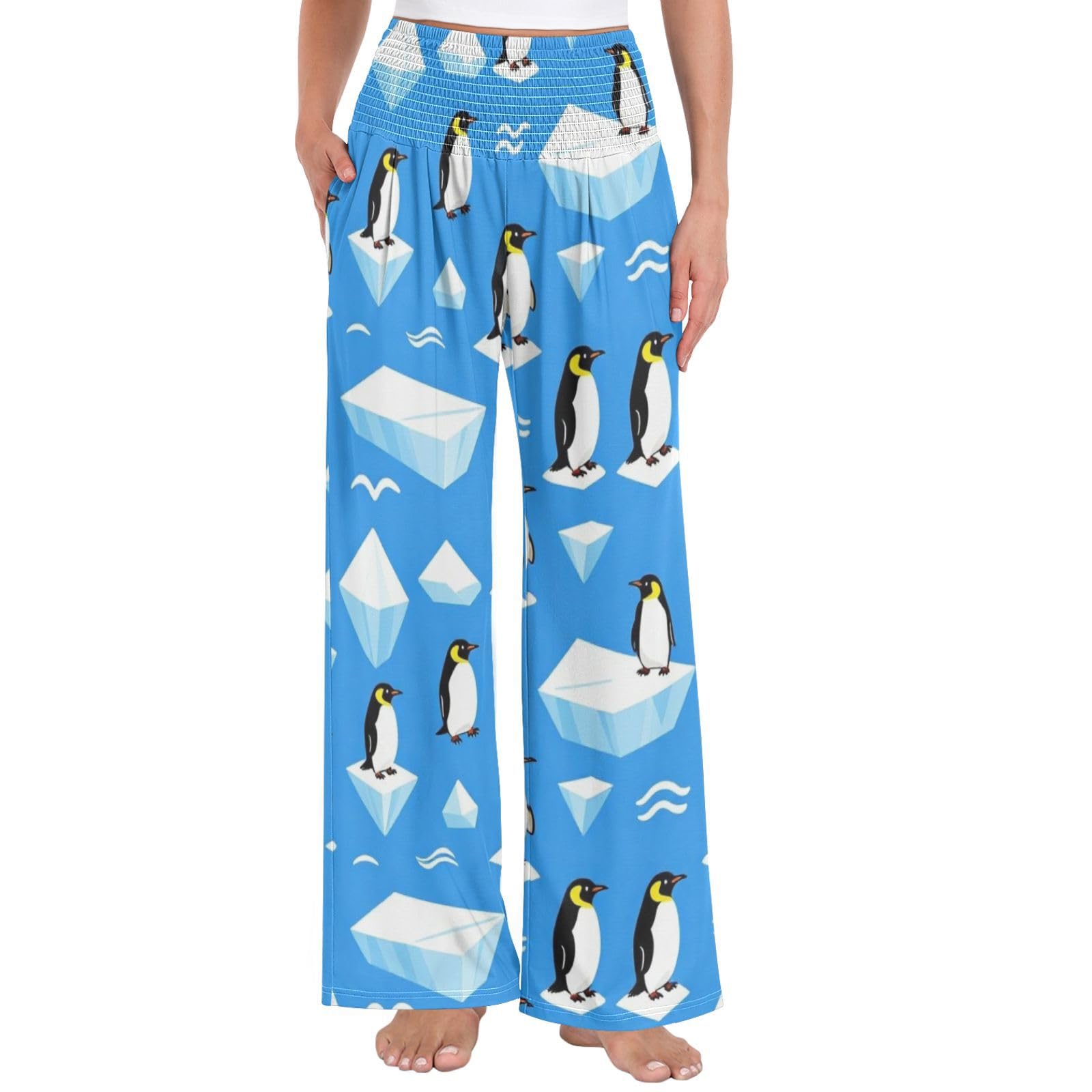 Penguin Ice - Pantalones de descanso para mujer, ligeros, elásticos, informales, ropa de descanso