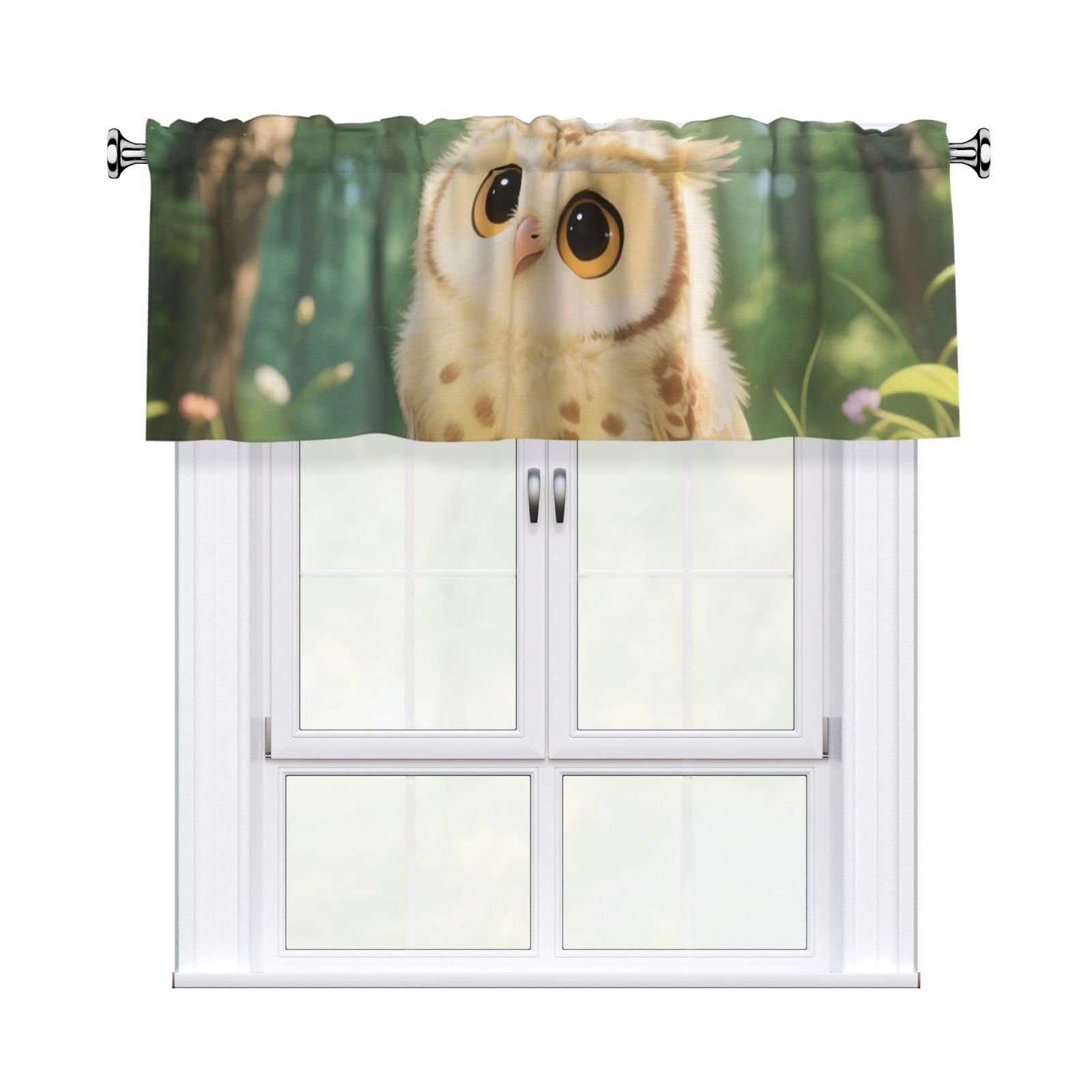 FekiLoot Cute Owl Cub Curtain Valance for Windows, Kitchen Window Valances Rod Pocket Window Treatments Short Curtains Drapes for Bathroom Bedroom Cafe Decor 54x18inch 1 Panel