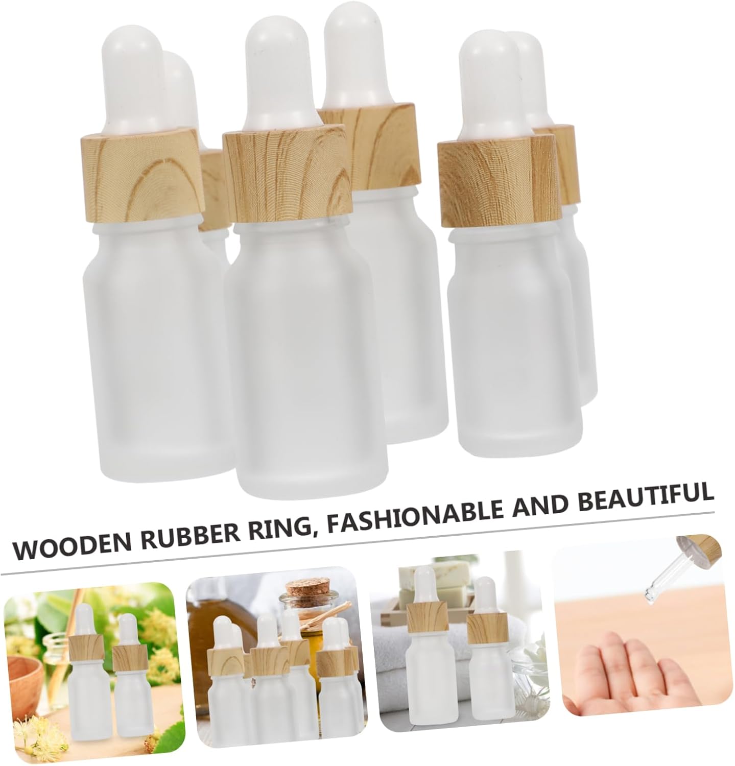 10pcs Travel-friendly Essential Oil Bottles Frosted Glass Dropper Bottles Bamboo Cap
