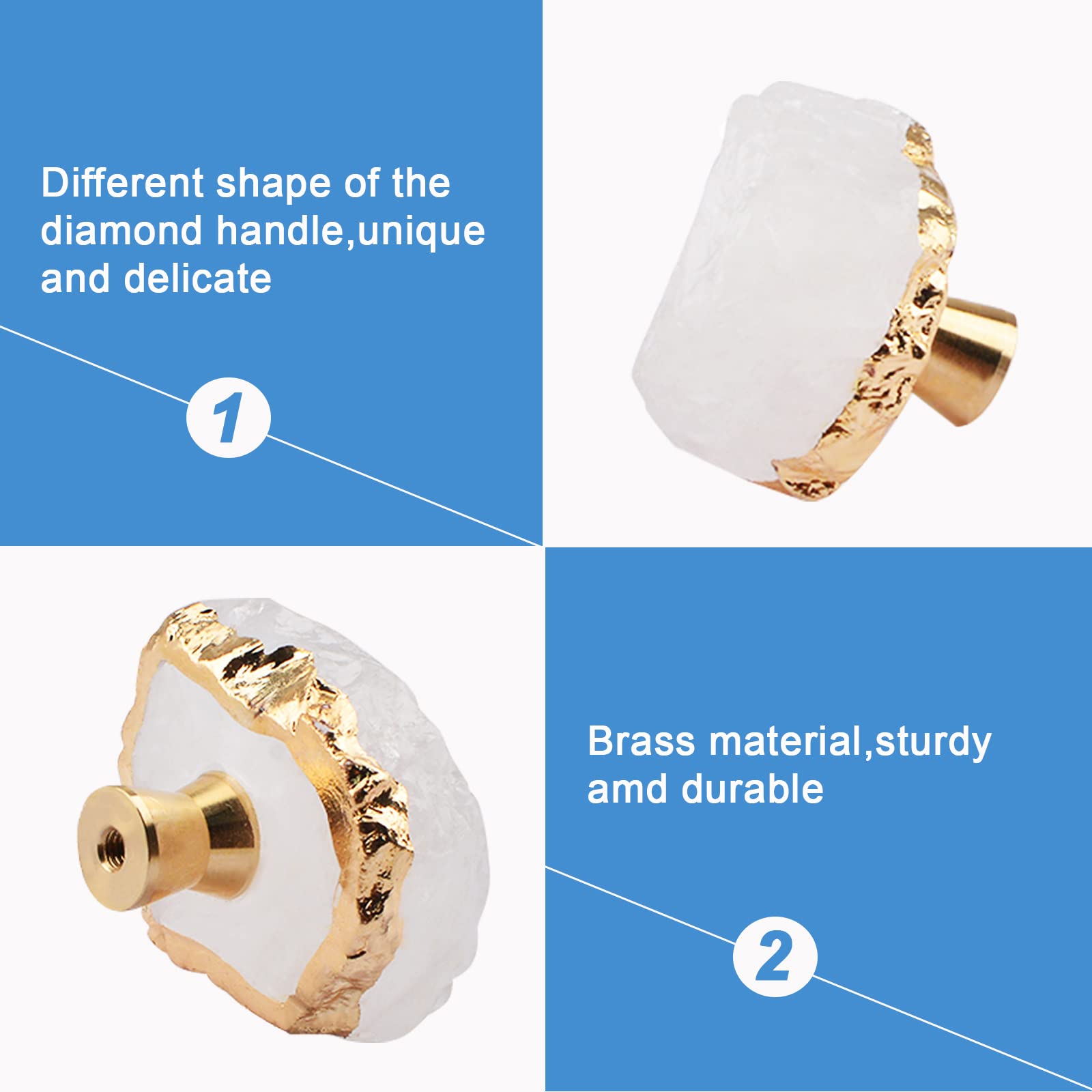 INCREWAY Stone Cabinet Knobs,4PCS Natural Crystal Drawer Handles with Golden Edge Healing Stone Knobs Brass knobs for Cabinet Door - Image 4