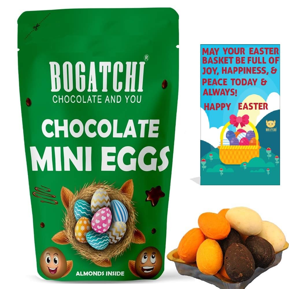 BOGATCHI Choco Almonds Easter Eggs mini chocolate easter eggs filled with almonds Easter gift with greeting card 200g